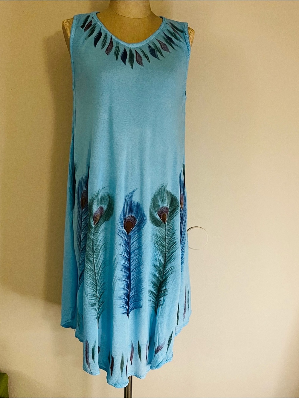 Shoreline Sky Blue Peackock Feather Midi Dress
